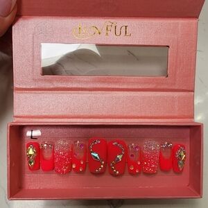 Lovful Hot Pink Press-On Nails with Gem Accents